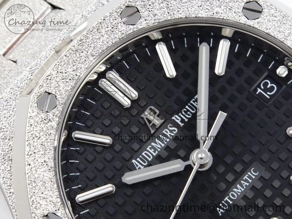 Soft Royal Oak 37mm 15454 Frosted SS APSF 1:1 Best Edition Black Textured Dial on Frosted SS Bracelet SA3120 Super Clone 4461