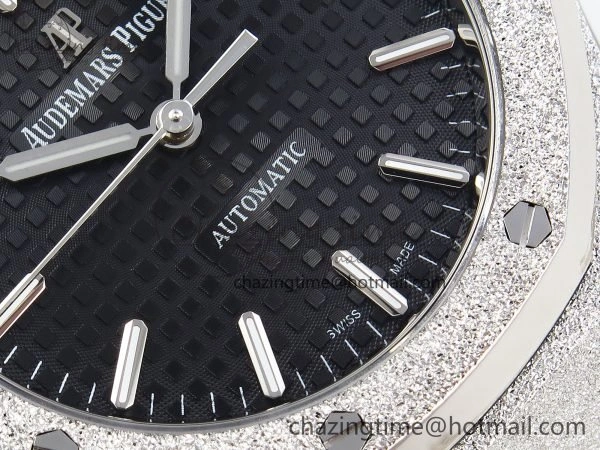 Soft Royal Oak 37mm 15454 Frosted SS APSF 1:1 Best Edition Black Textured Dial on Frosted SS Bracelet SA3120 Super Clone 4461