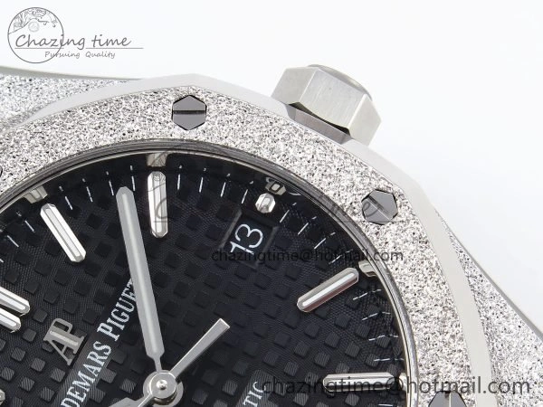 Soft Royal Oak 37mm 15454 Frosted SS APSF 1:1 Best Edition Black Textured Dial on Frosted SS Bracelet SA3120 Super Clone 4461