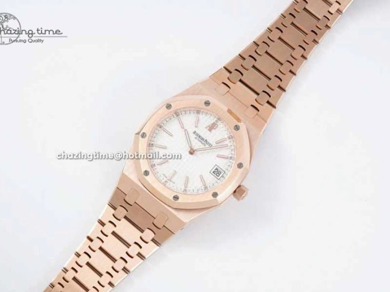 Royal Oak 39mm 15202 RG BF 1:1 Best Edition White Textured Dial on RG Bracelet A QuickDry 4576