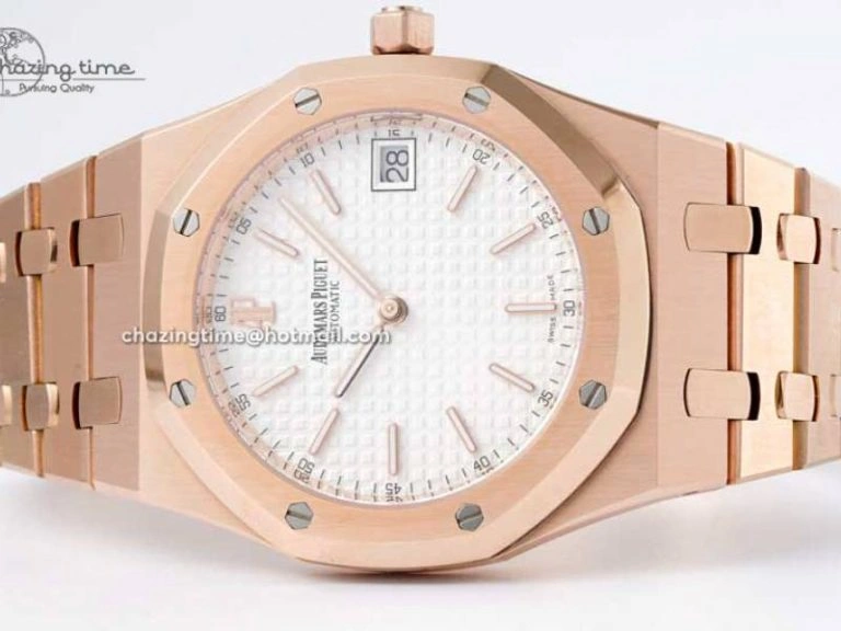 Royal Oak 39mm 15202 RG BF 1:1 Best Edition White Textured Dial on RG Bracelet A QuickDry 4576