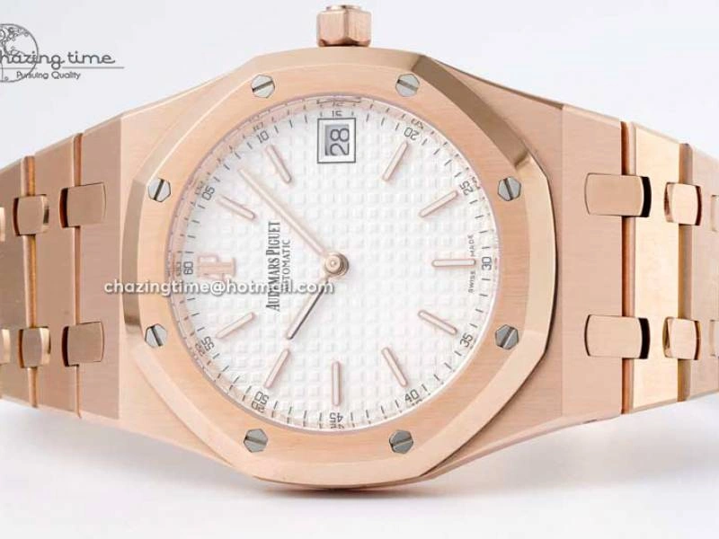 Royal Oak 39mm 15202 RG BF 1:1 Best Edition White Textured Dial on RG Bracelet A QuickDry 4576