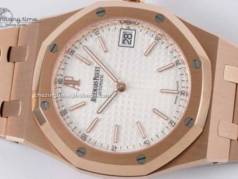 Royal Oak 39mm 15202 RG BF 1:1 Best Edition White Textured Dial on RG Bracelet A QuickDry 4576