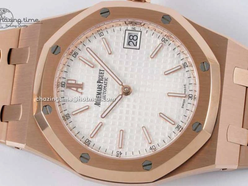 Royal Oak 39mm 15202 RG BF 1:1 Best Edition White Textured Dial on RG Bracelet A QuickDry 4576