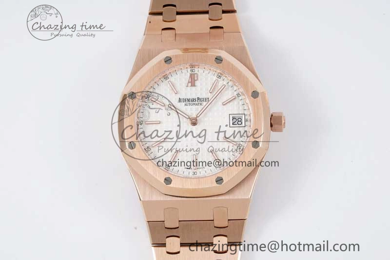 Royal Oak 39mm 15202 RG BF 1:1 Best Edition White Textured Dial on RG Bracelet A QuickDry 4576