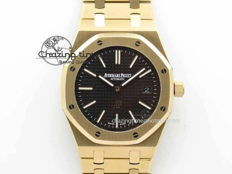 WaterResistant Royal Oak 39mm 15202 RG Black Dial On RG Bracelet MIYOTA 5018