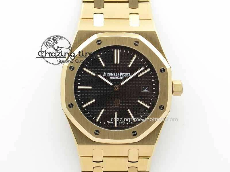 WaterResistant Royal Oak 39mm 15202 RG Black Dial On RG Bracelet MIYOTA 5018