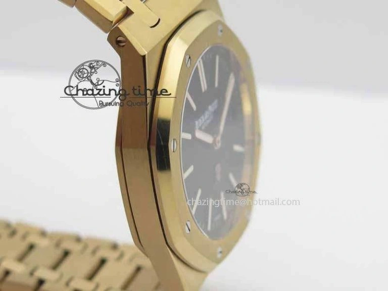 WaterResistant Royal Oak 39mm 15202 RG Black Dial On RG Bracelet MIYOTA 5018