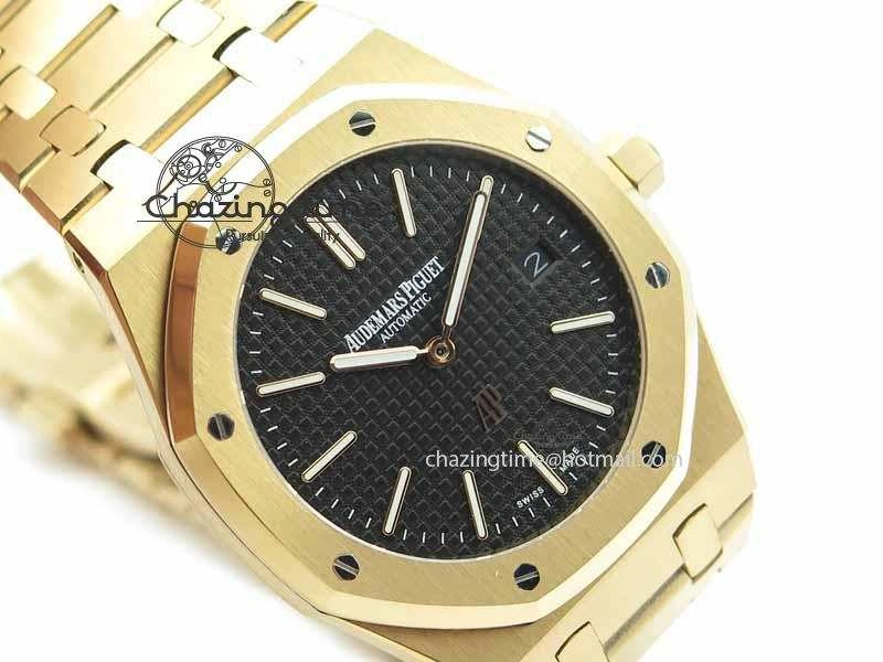 WaterResistant Royal Oak 39mm 15202 RG Black Dial On RG Bracelet MIYOTA 5018