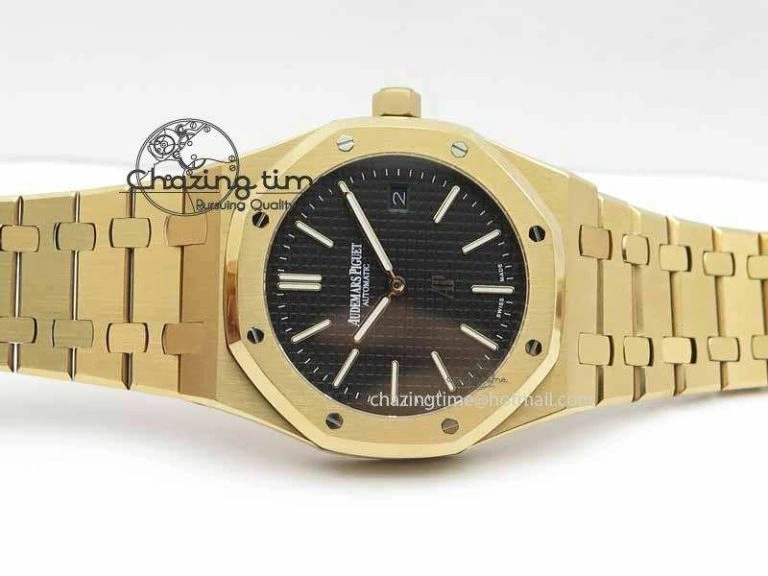 WaterResistant Royal Oak 39mm 15202 RG Black Dial On RG Bracelet MIYOTA 5018