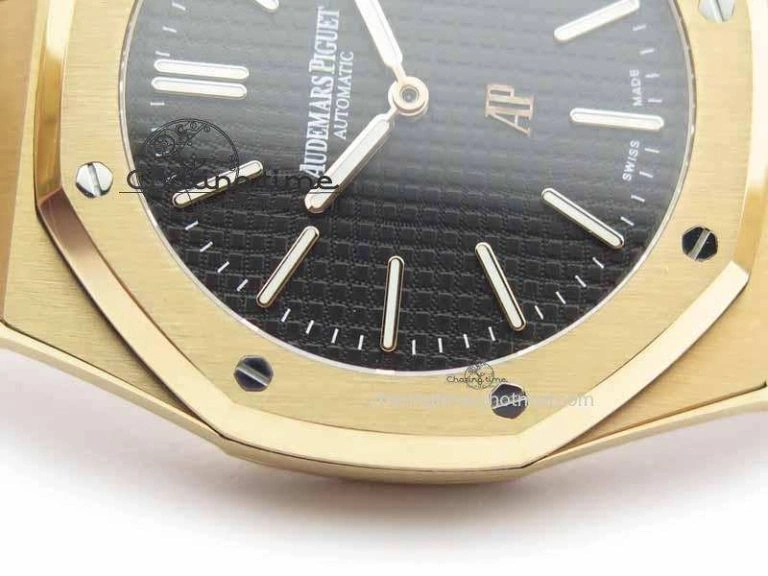 WaterResistant Royal Oak 39mm 15202 RG Black Dial On RG Bracelet MIYOTA 5018