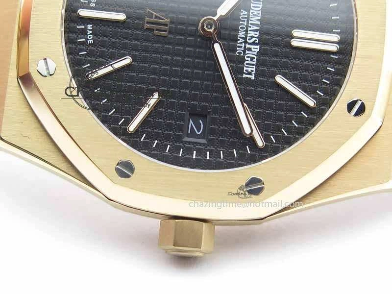 WaterResistant Royal Oak 39mm 15202 RG Black Dial On RG Bracelet MIYOTA 5018