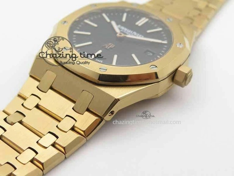 WaterResistant Royal Oak 39mm 15202 RG Black Dial On RG Bracelet MIYOTA 5018