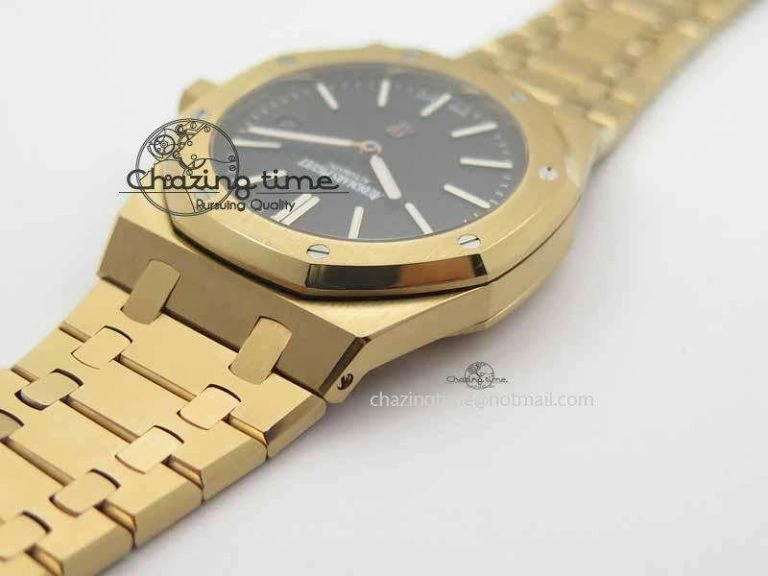 WaterResistant Royal Oak 39mm 15202 RG Black Dial On RG Bracelet MIYOTA 5018