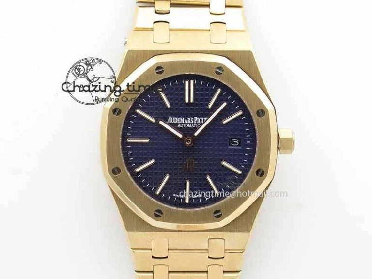 Stylish Royal Oak 39mm 15202 RG Blue Dial On RG Bracelet MIYOTA 5017