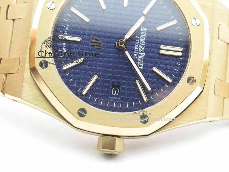 Stylish Royal Oak 39mm 15202 RG Blue Dial On RG Bracelet MIYOTA 5017