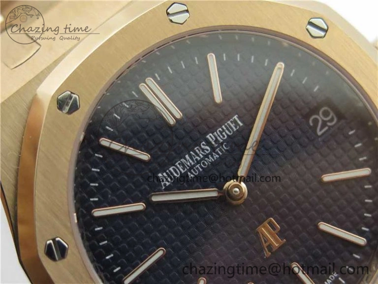 Royal Oak 39mm 15202 RG KZF 1:1 Best Edition Blue Textured Dial on RG Bracelet A Versatile 4845