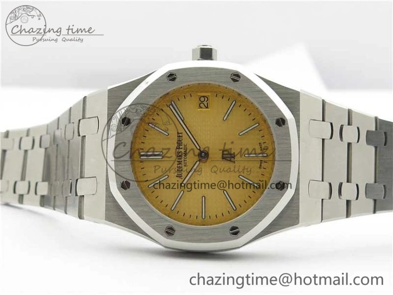 Minimalist Royal Oak 39mm 15202 SS KZF 1:1 Best Edition Yellow Textured Dial on SS Bracelet A 4840