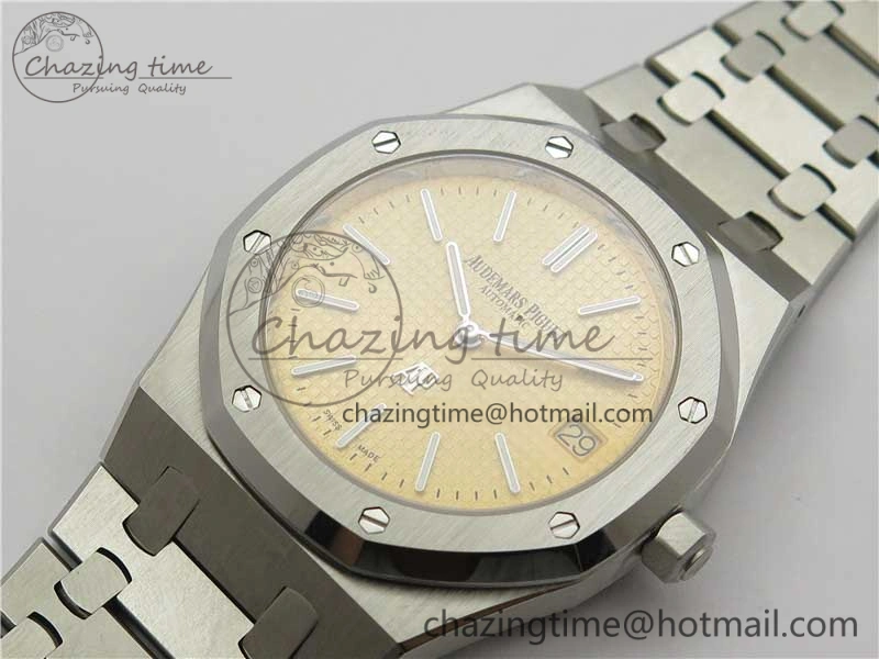 Minimalist Royal Oak 39mm 15202 SS KZF 1:1 Best Edition Yellow Textured Dial on SS Bracelet A 4840