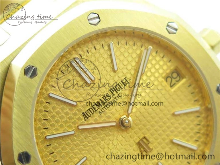 Royal Oak 39mm 15202 YG KZF 1:1 Best Edition Yellow Textured Dial on YG Bracelet A Chic 4843