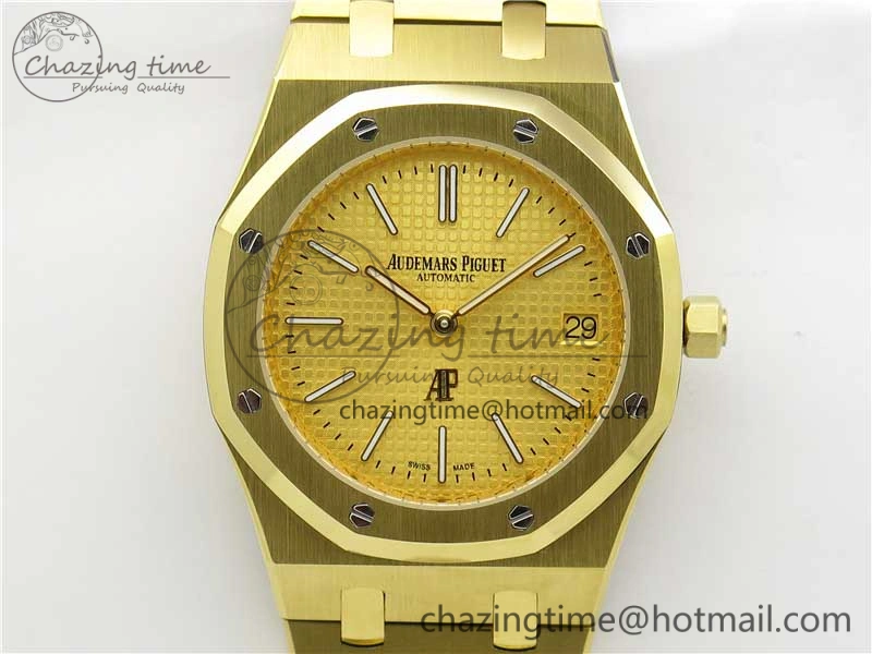 Royal Oak 39mm 15202 YG KZF 1:1 Best Edition Yellow Textured Dial on YG Bracelet A Chic 4843