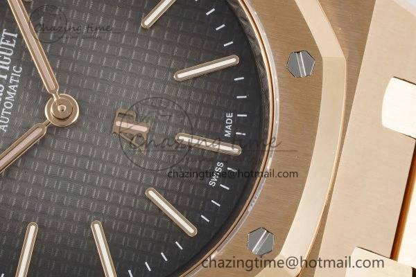 OnTrend Royal Oak 39mm 16202 “50th Anniversary” RG ZF 1:1 Best Edition Gray Textured Dial on RG Bracelet A 4628