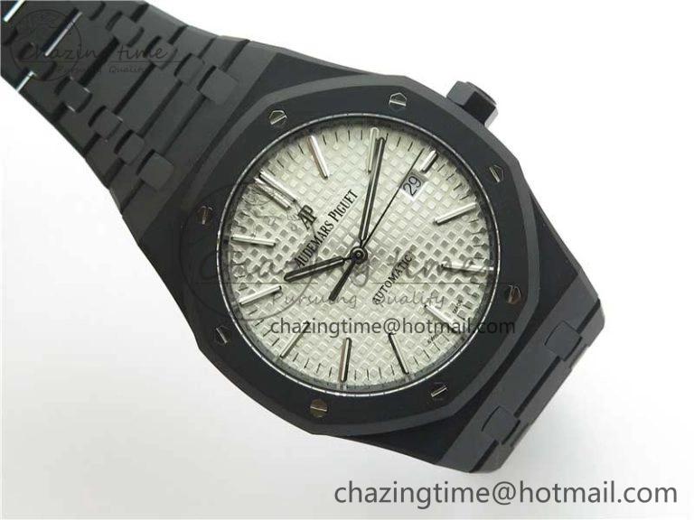 BestValue Royal Oak 41mm 15400 DLC ZF 1:1 Best Edition White Textured Dial on SS Bracelet A3120 (Free Box) 4825