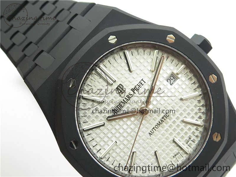 BestValue Royal Oak 41mm 15400 DLC ZF 1:1 Best Edition White Textured Dial on SS Bracelet A3120 (Free Box) 4825