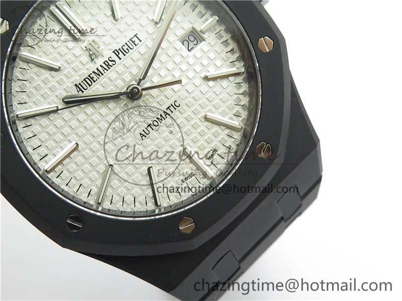 BestValue Royal Oak 41mm 15400 DLC ZF 1:1 Best Edition White Textured Dial on SS Bracelet A3120 (Free Box) 4825