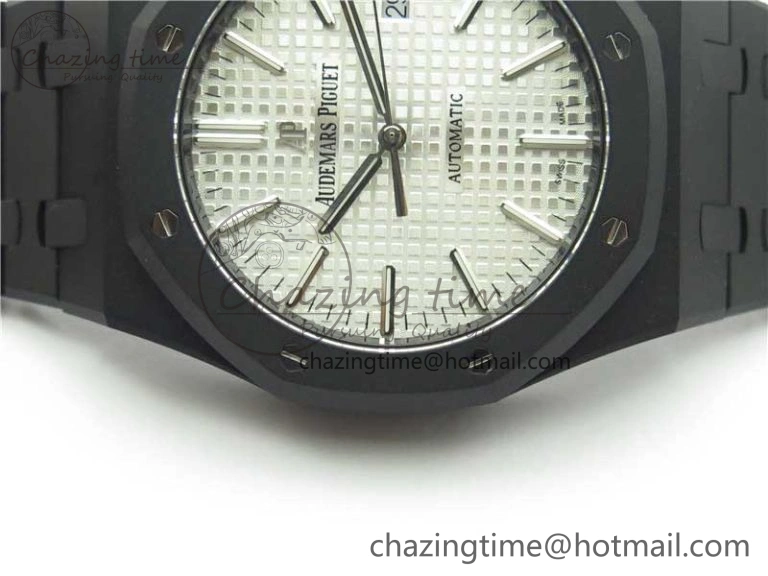 BestValue Royal Oak 41mm 15400 DLC ZF 1:1 Best Edition White Textured Dial on SS Bracelet A3120 (Free Box) 4825