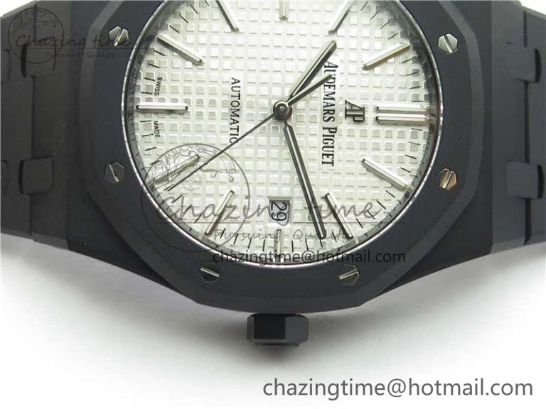 BestValue Royal Oak 41mm 15400 DLC ZF 1:1 Best Edition White Textured Dial on SS Bracelet A3120 (Free Box) 4825