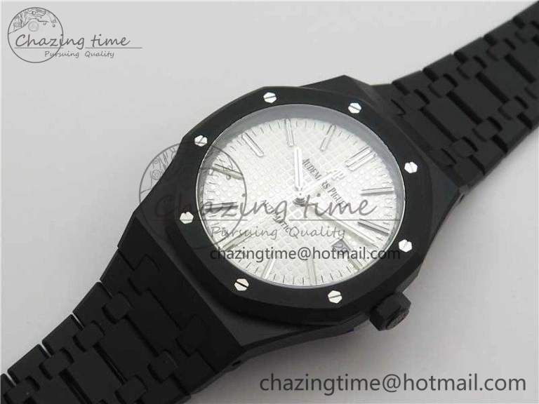 BestValue Royal Oak 41mm 15400 DLC ZF 1:1 Best Edition White Textured Dial on SS Bracelet A3120 (Free Box) 4825