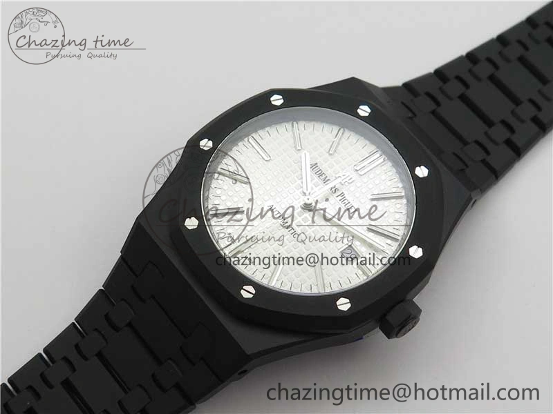 BestValue Royal Oak 41mm 15400 DLC ZF 1:1 Best Edition White Textured Dial on SS Bracelet A3120 (Free Box) 4825