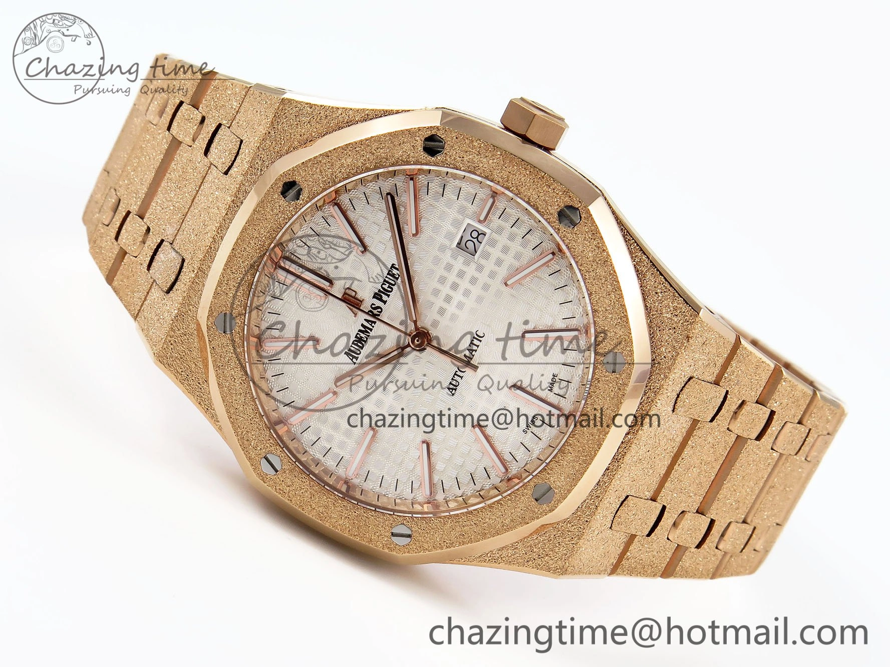 Chic Royal Oak 41mm 15400 Frosted RG IPF 1:1 Best Edition White Textured Dial on RG Bracelet SA3120 Super Clone 4467