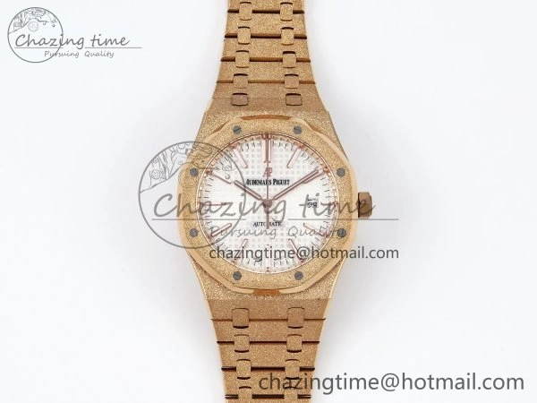 Chic Royal Oak 41mm 15400 Frosted RG IPF 1:1 Best Edition White Textured Dial on RG Bracelet SA3120 Super Clone 4467