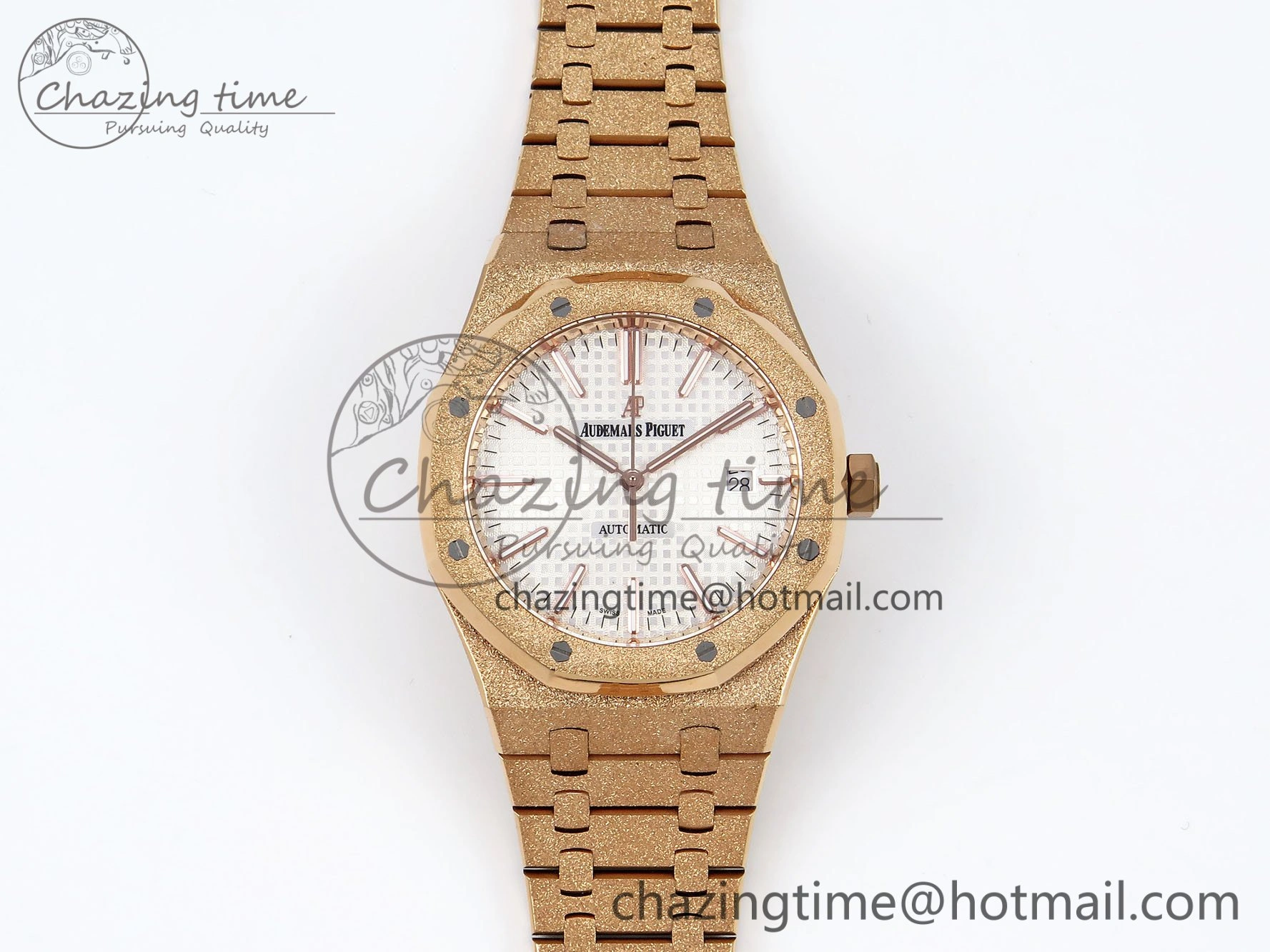 Chic Royal Oak 41mm 15400 Frosted RG IPF 1:1 Best Edition White Textured Dial on RG Bracelet SA3120 Super Clone 4467