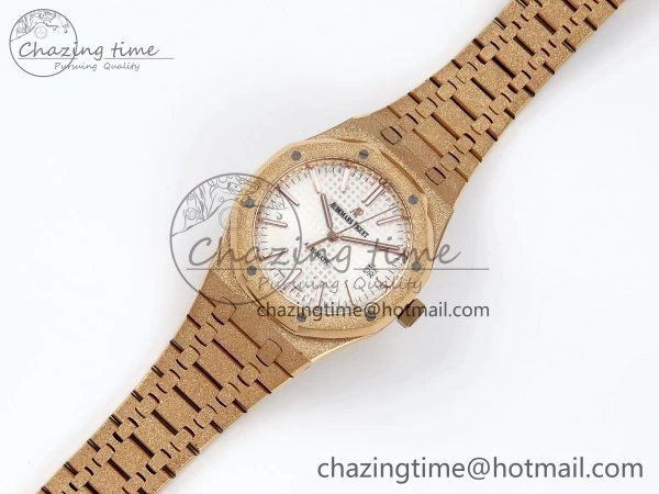Chic Royal Oak 41mm 15400 Frosted RG IPF 1:1 Best Edition White Textured Dial on RG Bracelet SA3120 Super Clone 4467