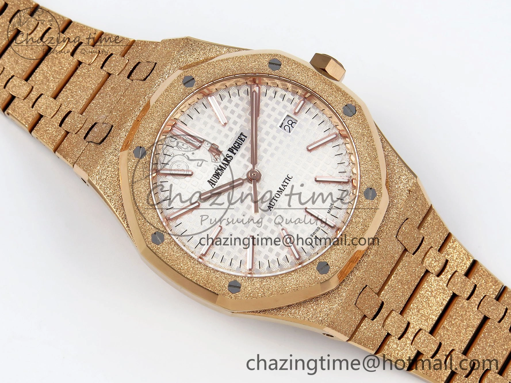 Chic Royal Oak 41mm 15400 Frosted RG IPF 1:1 Best Edition White Textured Dial on RG Bracelet SA3120 Super Clone 4467