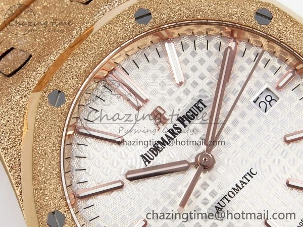Chic Royal Oak 41mm 15400 Frosted RG IPF 1:1 Best Edition White Textured Dial on RG Bracelet SA3120 Super Clone 4467