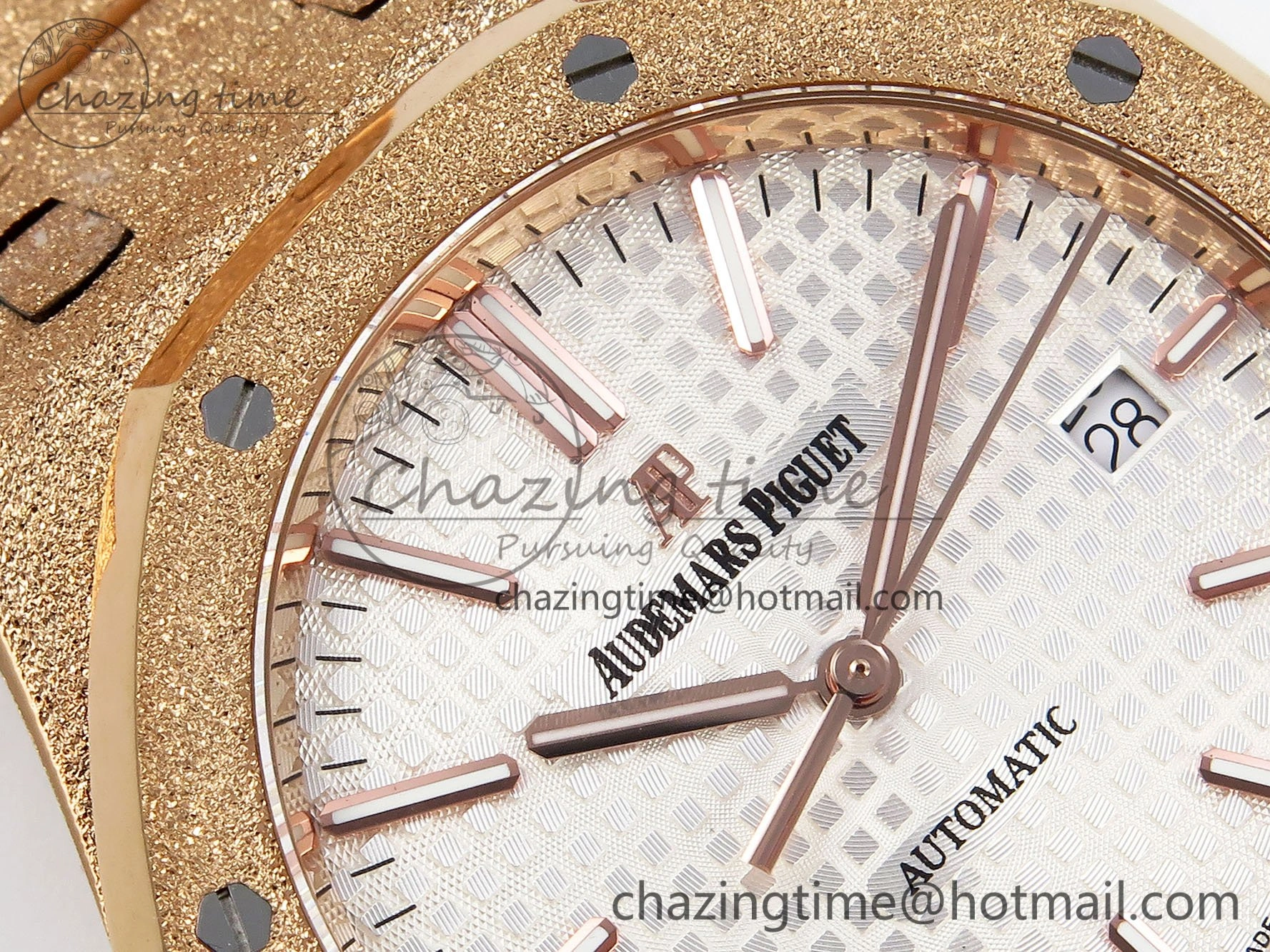 Chic Royal Oak 41mm 15400 Frosted RG IPF 1:1 Best Edition White Textured Dial on RG Bracelet SA3120 Super Clone 4467