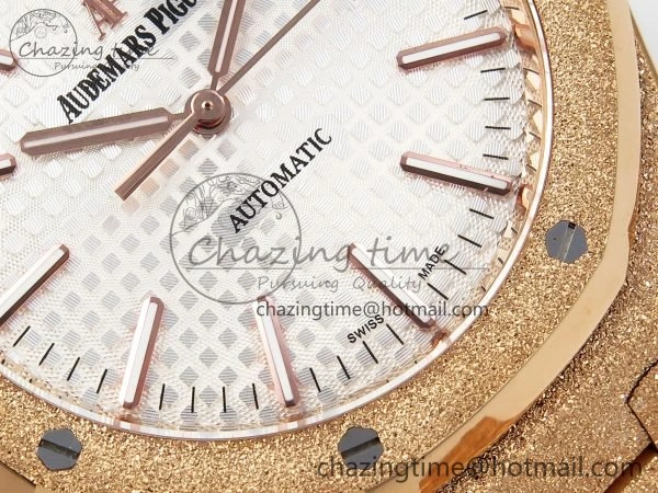 Chic Royal Oak 41mm 15400 Frosted RG IPF 1:1 Best Edition White Textured Dial on RG Bracelet SA3120 Super Clone 4467