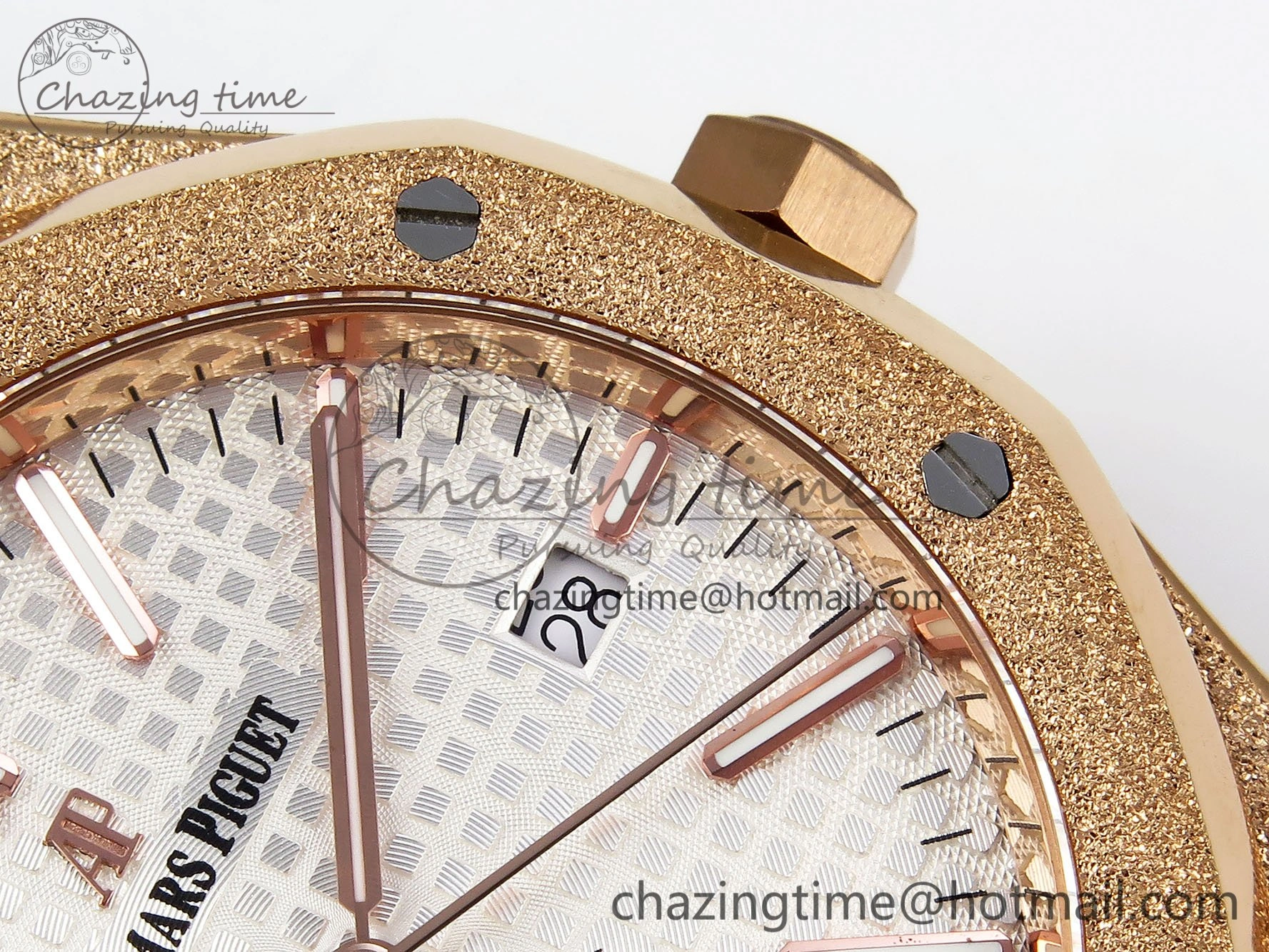 Chic Royal Oak 41mm 15400 Frosted RG IPF 1:1 Best Edition White Textured Dial on RG Bracelet SA3120 Super Clone 4467