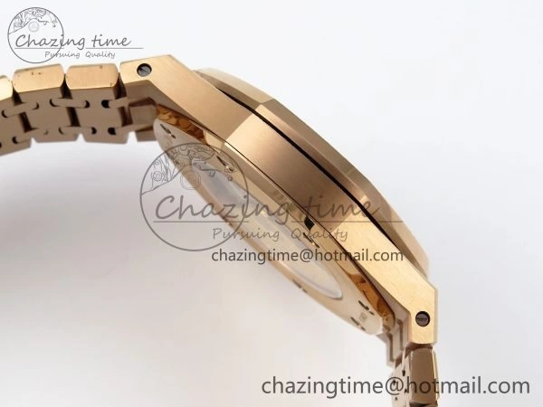 Chic Royal Oak 41mm 15400 Frosted RG IPF 1:1 Best Edition White Textured Dial on RG Bracelet SA3120 Super Clone 4467
