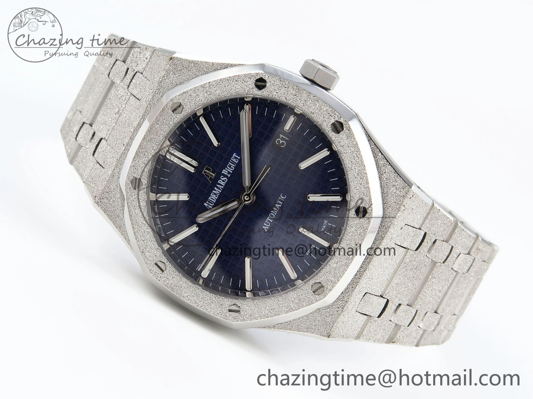 Resilient Royal Oak 41mm 15400 Frosted SS IPF 1:1 Best Edition Blue Textured Dial on SS Bracelet SA3120 Super Clone 4468