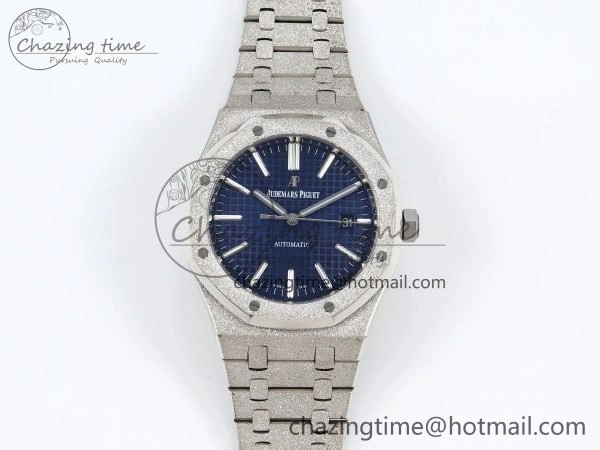 Resilient Royal Oak 41mm 15400 Frosted SS IPF 1:1 Best Edition Blue Textured Dial on SS Bracelet SA3120 Super Clone 4468