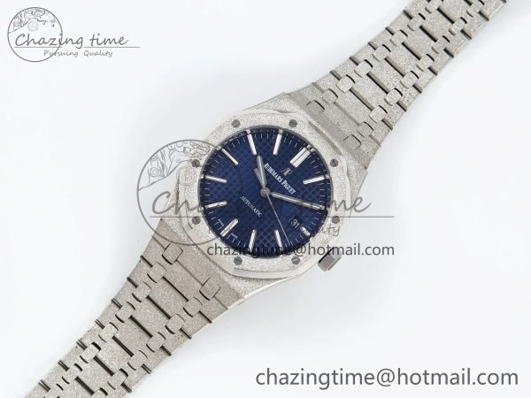 Resilient Royal Oak 41mm 15400 Frosted SS IPF 1:1 Best Edition Blue Textured Dial on SS Bracelet SA3120 Super Clone 4468