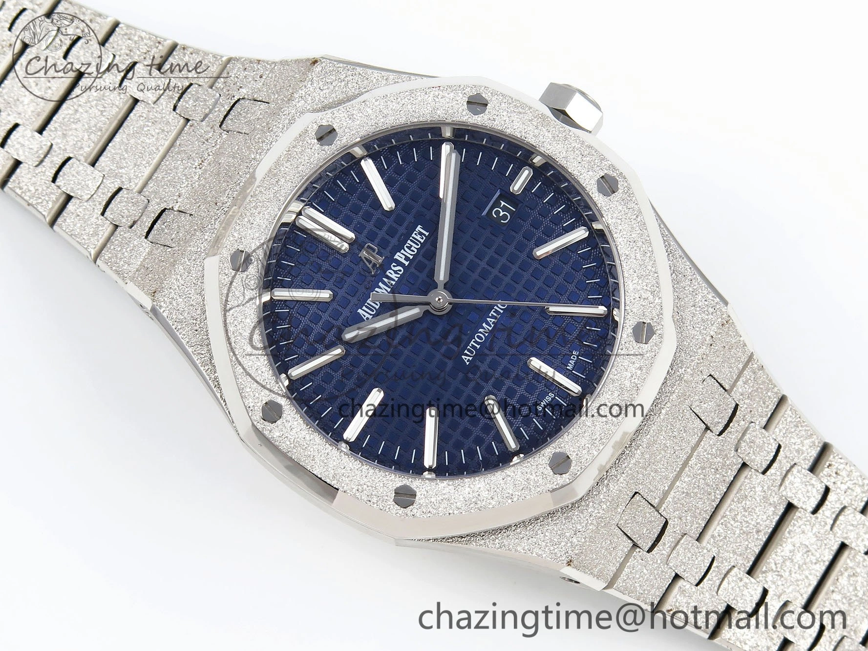 Resilient Royal Oak 41mm 15400 Frosted SS IPF 1:1 Best Edition Blue Textured Dial on SS Bracelet SA3120 Super Clone 4468