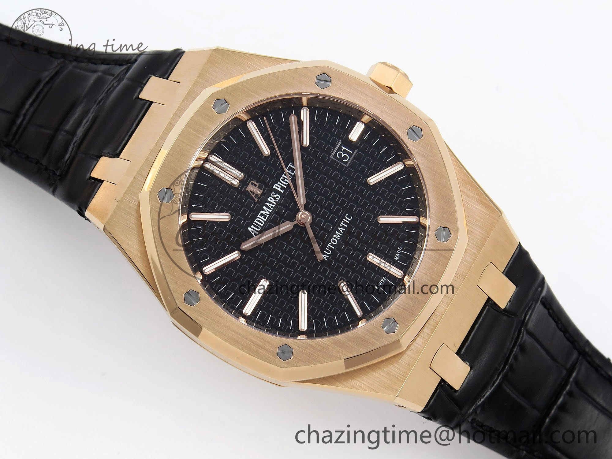 Royal Oak 41mm 15400 RG APSF 1:1 Best Edition Black Dial on Black Leather Strap SA3120 Super Clone V4 (Gain Weight) Supportive 4459