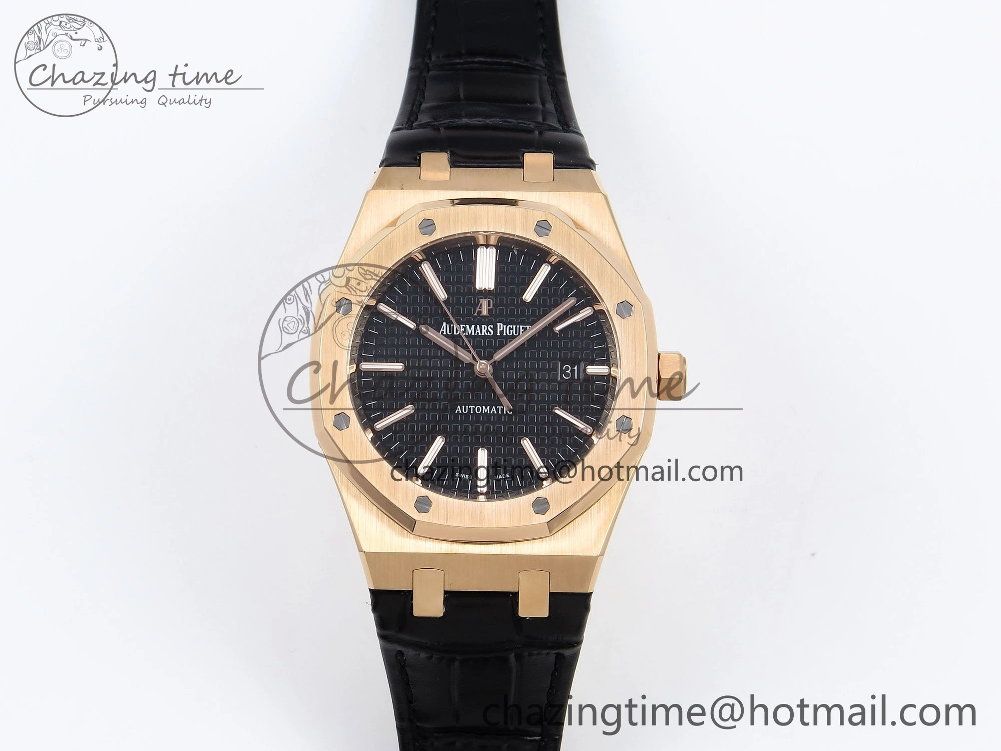 Packable Royal Oak 41mm 15400 RG APSF 1:1 Best Edition Black Textured Dial on Black Leather Strap SA3120 Super Clone V 4585