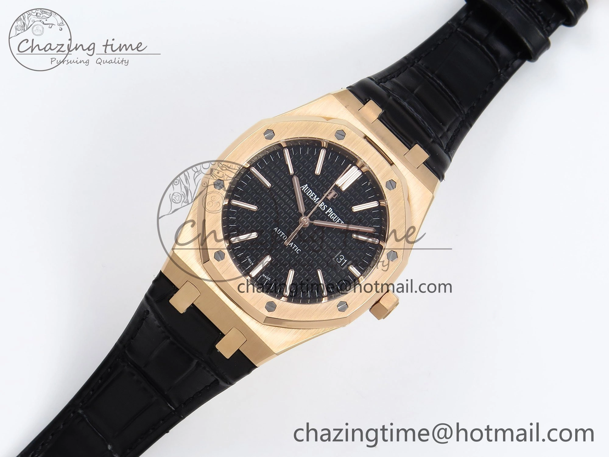 Packable Royal Oak 41mm 15400 RG APSF 1:1 Best Edition Black Textured Dial on Black Leather Strap SA3120 Super Clone V 4585
